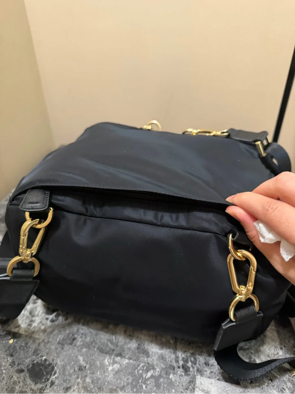 Tory Burch Black Nylon Backpack with Logo Flap